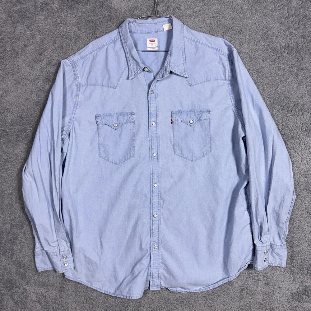 Levis Shirt Mens XXL 2XL Denim Pearl Snap Cowboy Western Barstow Light Wash